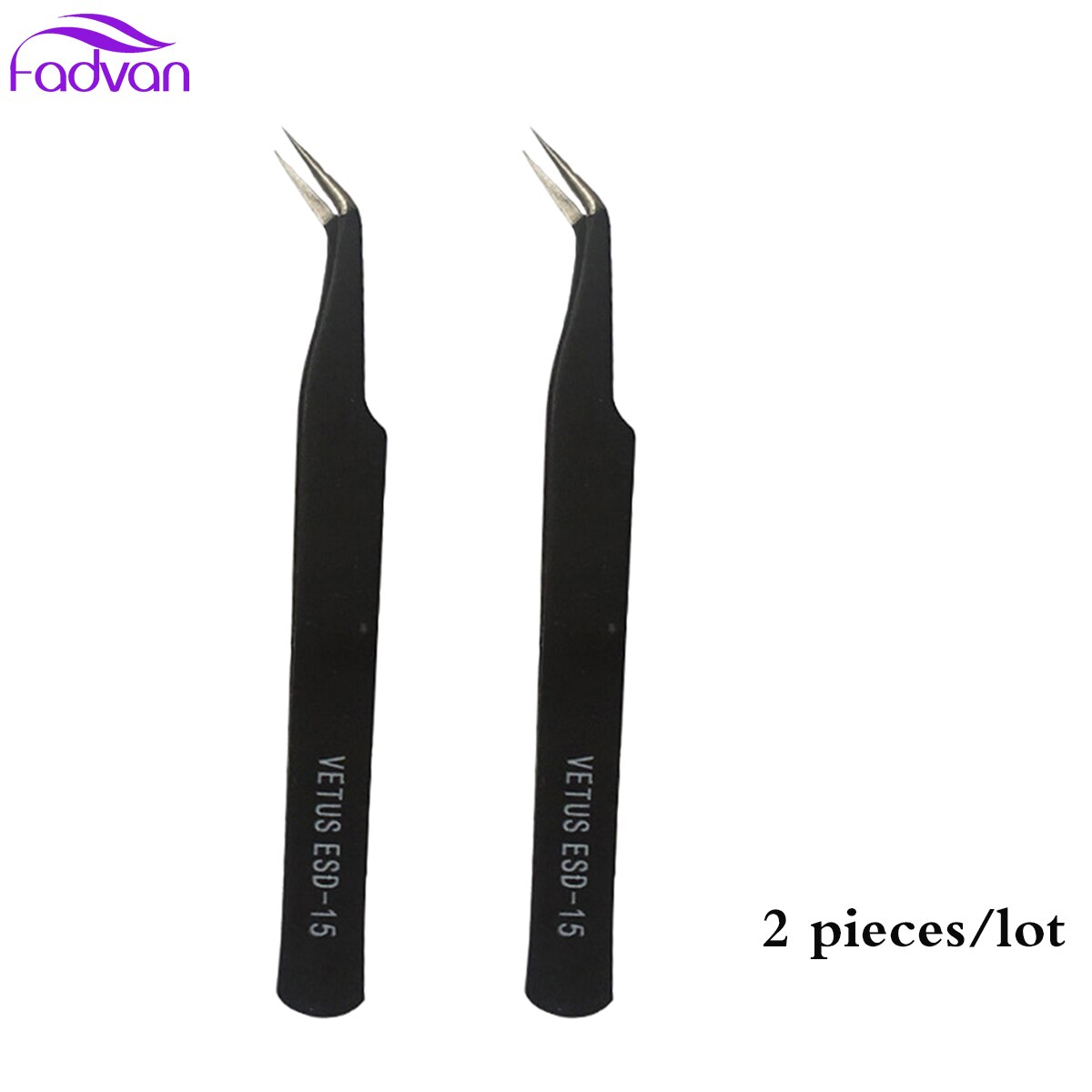 Wimper Pincet 2 Stuks/partij Pincet Elektronische Anti-Statische Precisie Pincet Rechte En Gebogen Pincet Voor Graft Wimper: Black 15 15