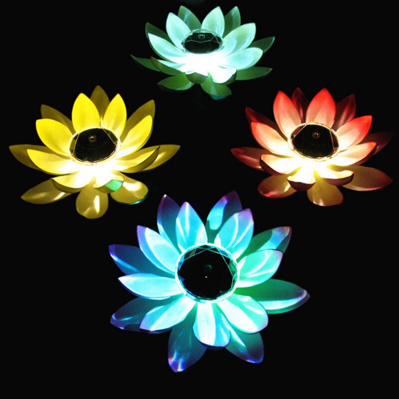 Zonne-energie LED Lotus Flower Lamp Drijvende Bloem Vijver Tank Licht Ornament Party Garden Decoratie
