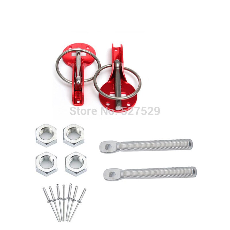 RACING ALUMINUM SECURITY CAR FRONT RED HOOD PINS DECK SPRING PIN BOLT LOCKS KIT