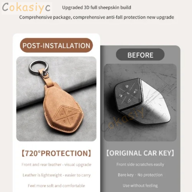 4 Buttons Car Remote Key Case Cover for Changan Deepal S7 SL03 Leather Car Key Shell Fob Holder Protector Keychain for Deepal