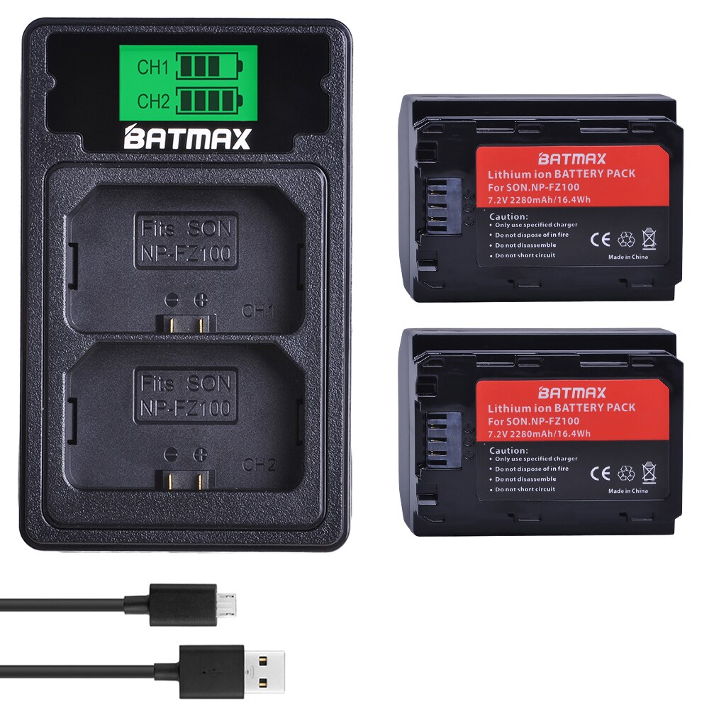 Bateria 2x2280mah para sony, carregador usb duplo com lcd e entrada usb tipo c para sony a9, a7riii, a7r3: 2Pcs set