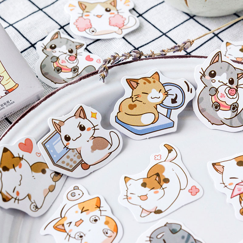 45 sztuk/pudło moje niegrzeczne koty Kawaii Mini papierowa naklejka Diy pamiętnik Album dekoracje do scrapbookingu szkolne naklejki papiernicze
