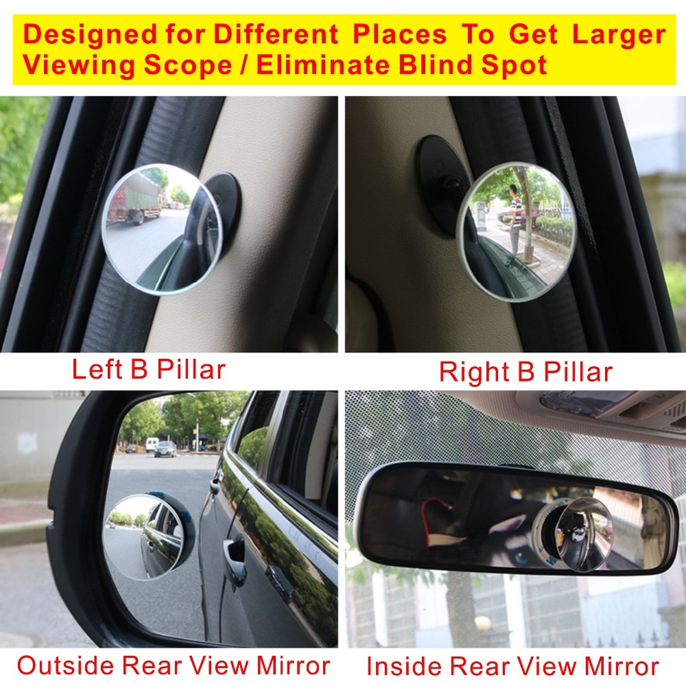 B Pillar Blind Spot Mirror,Free Ship,1pc,Frameless &amp; Shatter Proof,2 Way Application: Fixed Or 360 Degree Adjustable