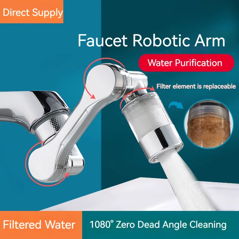 1080 ° Rotierender Wasserfilter Kunststoff Wasserhahn Mechanischer Arm Sprühkopf Küche Waschbecken Verlängerung Wasserhahn Belüfter Univer