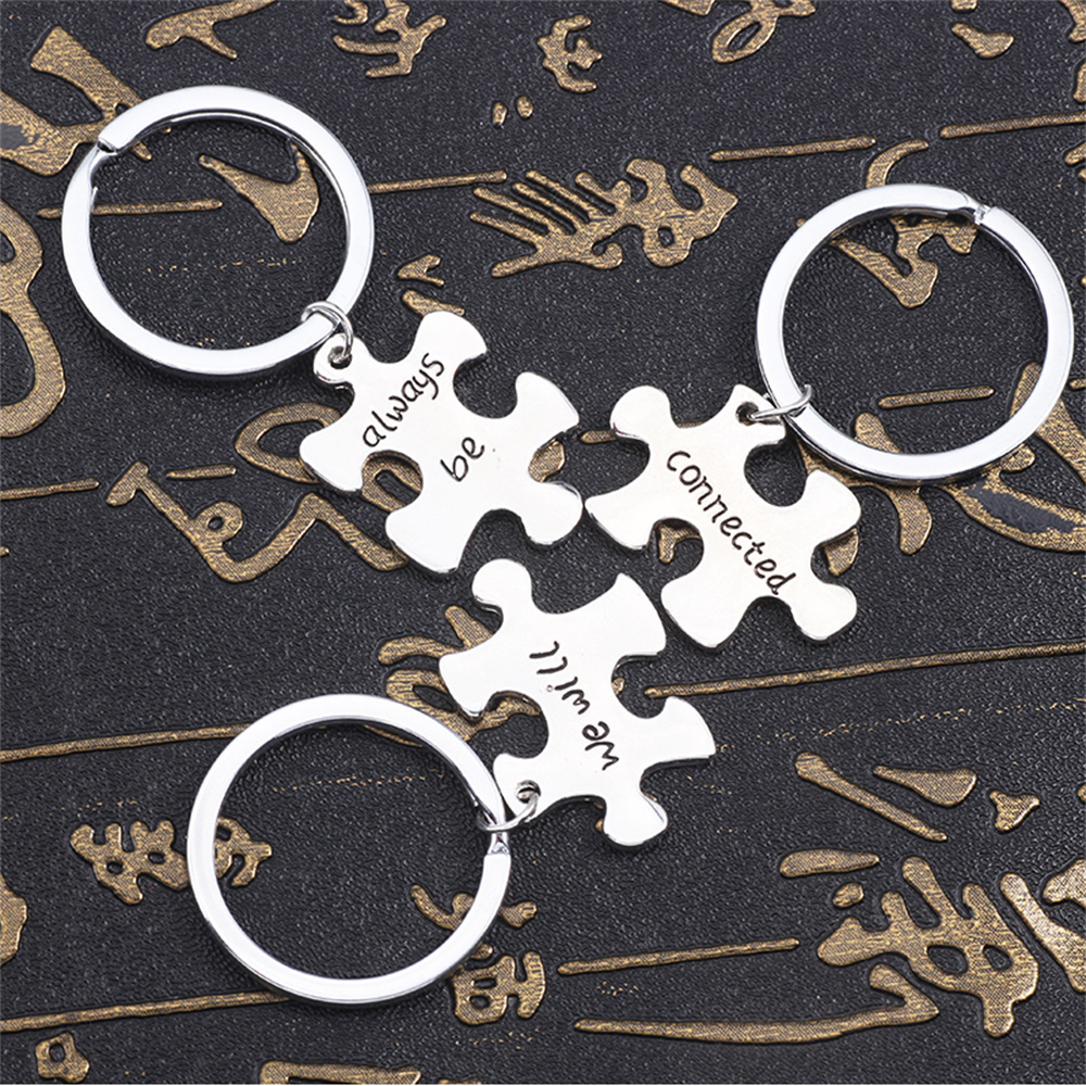 Trendy beste vrienden sleutelhanger gesneden We zullen altijd verbonden zijn sleutelhanger 3-delige puzzel geometrie sleutelhangers Bff sieraden Llaveros