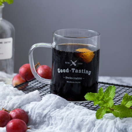 Vaso de agua de vidrio de borosilicato, Vaso de Leche recto con vaso de bebida fría, vaso de zumo, vaso Simple con Taza de leche de letras en inglés: White words