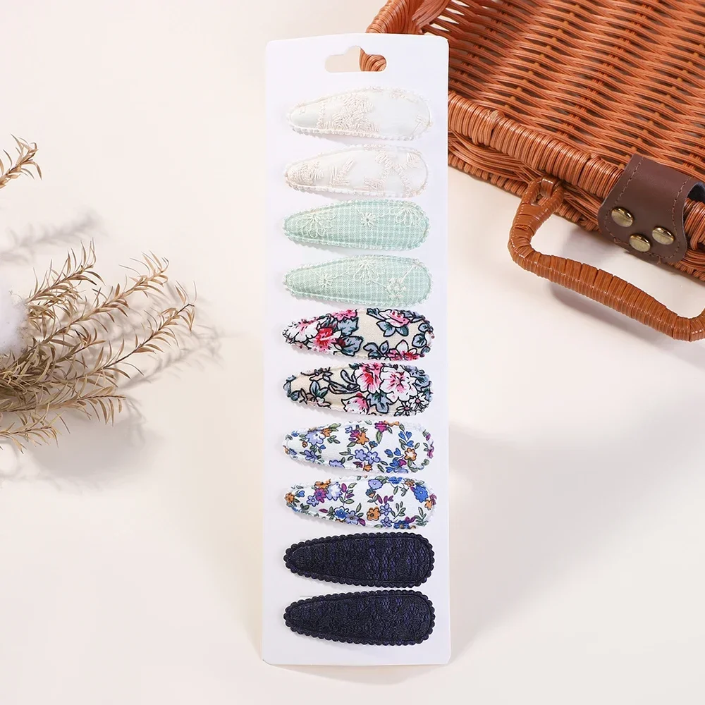 10Pc/Lot Ins 2.2inch Flower Print Cotton Alloy Hair Bow Snap Clips Set Fabric Plaid Bobby Hairpins Hairgrips Girls Kids Headwear: PURPLE