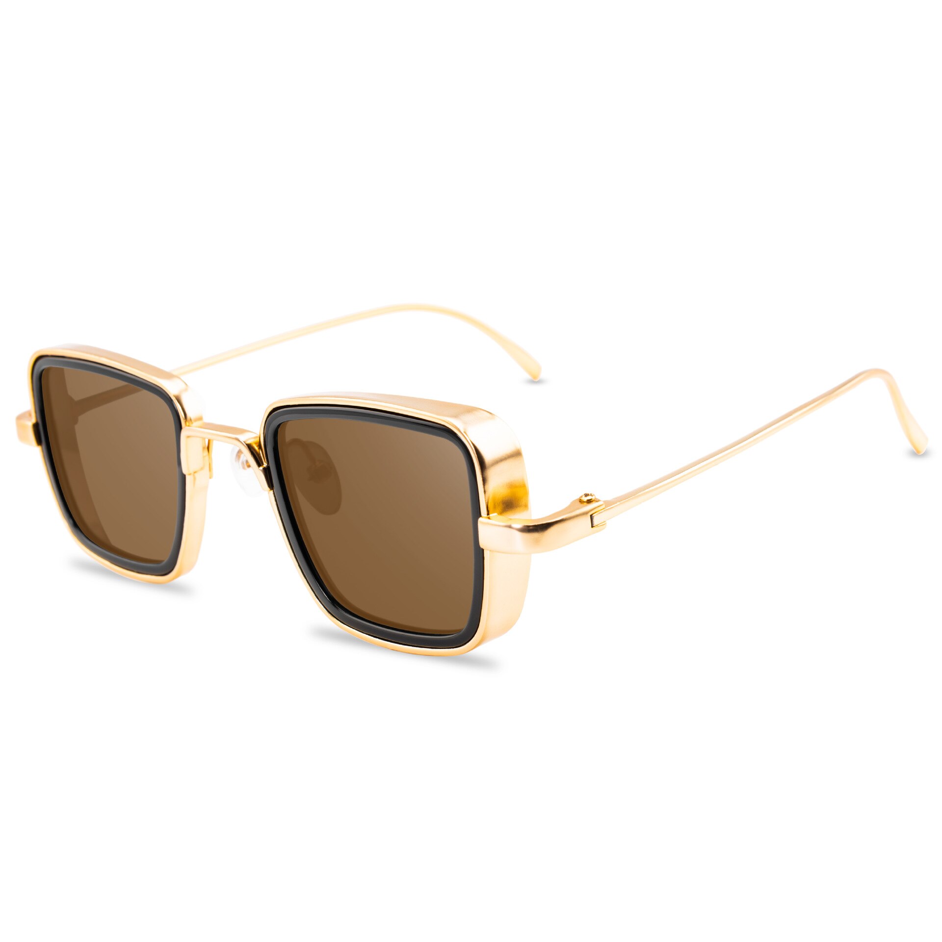 Lunettes de soleil polarisées carrées en métal pour hommes et femmes, monture classique, pour la conduite,  uv400 paires: Brun doré