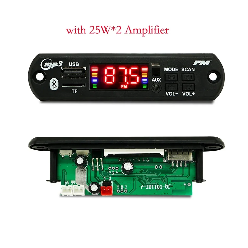 Placa decodificadora de mp3 bluetooth 5.0, 80w 50w, amplificador, reprodutor de áudio, 12v, diy, reprodutor de mp3, carro, módulo de rádio fm, tf, usb, microfone, gravação de chamada: Preto