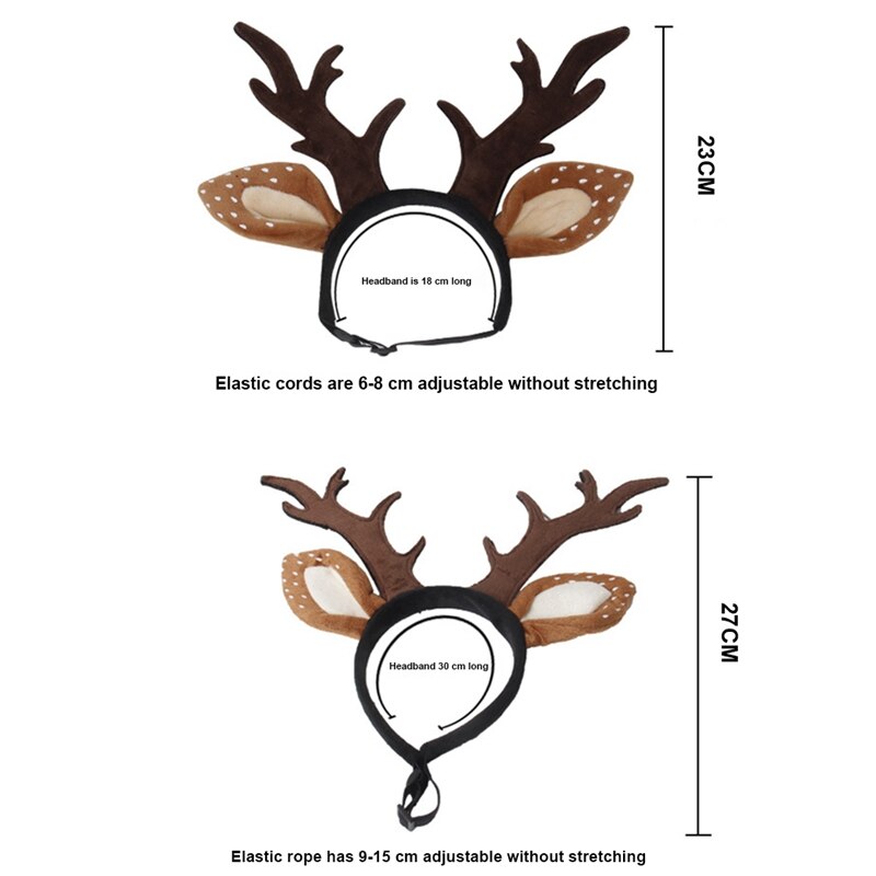 Diadema con cuernos asta de Reno para mascotas de Navidad sombrero de alce ajustable Aro para el pelo perro gato Cosplay accesorios de decoración de disfraces