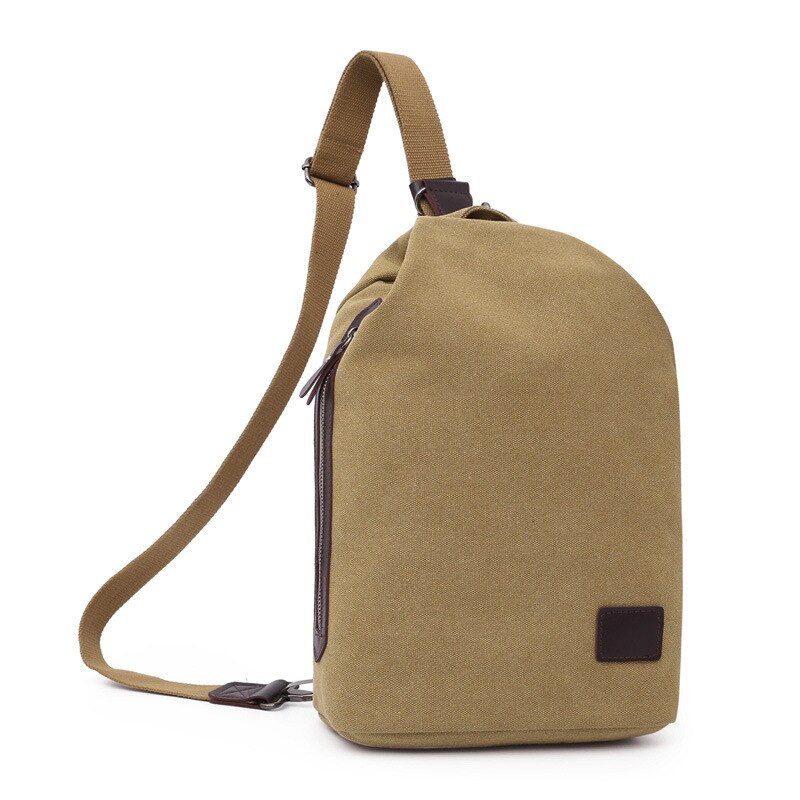 Men Chest Pack Schoolbag For Teenagers Boys Male Travel Shoulder Bag Men Backpacks Black Khaki Canvas Anti Theft Bags: khaki