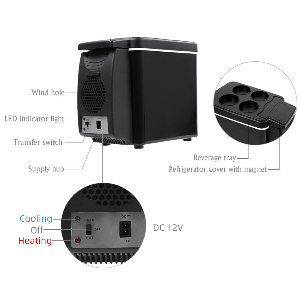 12V 6L Dual-Use Car Refrigerator Multi-Function Temperature Control Portable Box Cooler Warmer Dormitory Cans Beer Cooler