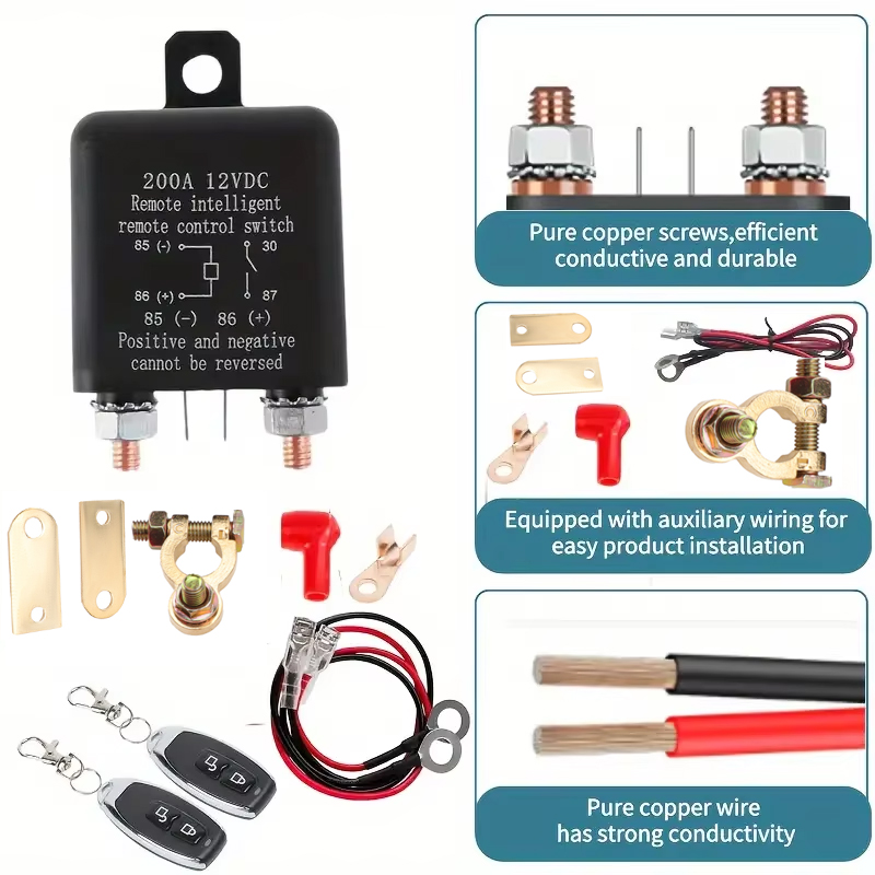 Automotive Relay Remote Car Control Battery Disconnect Anti-Theft with Dual Remote Control Switch Battery Switch Relay 12V