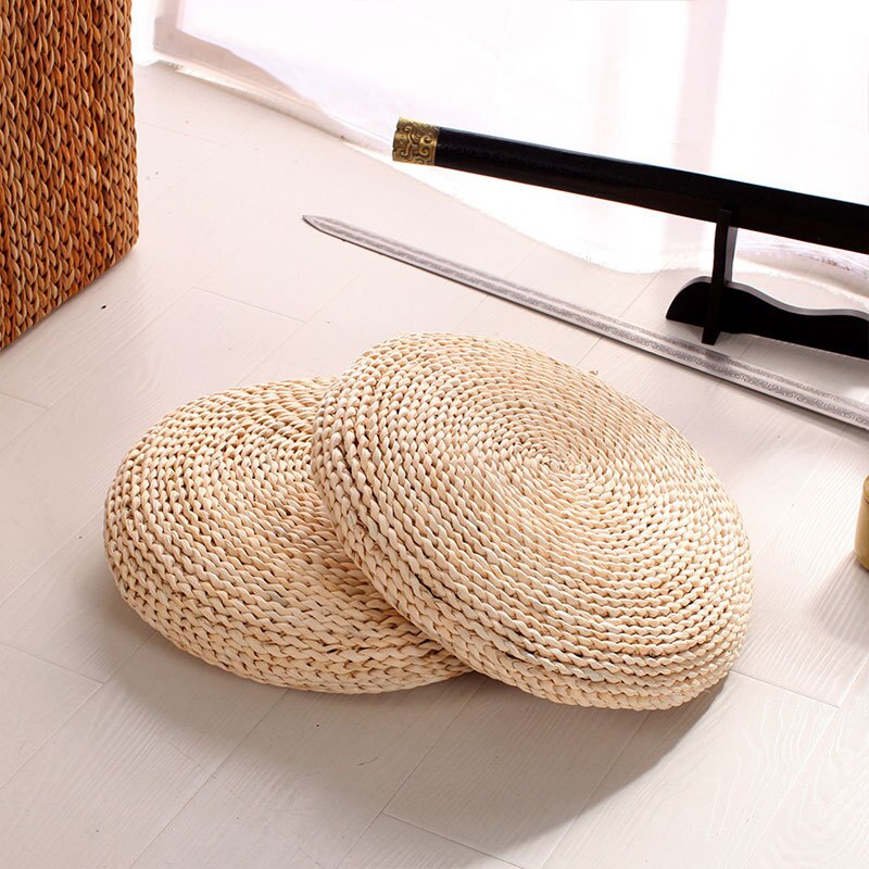 Tatami Futon Meditation Cushion thick/thin Round Yoga Circle Corn Husk Straw Braid Mat Japanese Style Cushion with Silk Wadding
