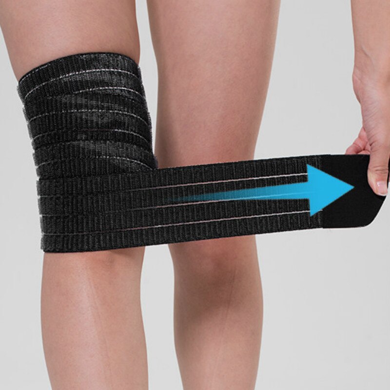 1pc 145 x 7cm elastisk sport bandage wrap tape knæben kompressionsrem støttebånd fælles plantar fasciitis squat vægtløftning: Sort