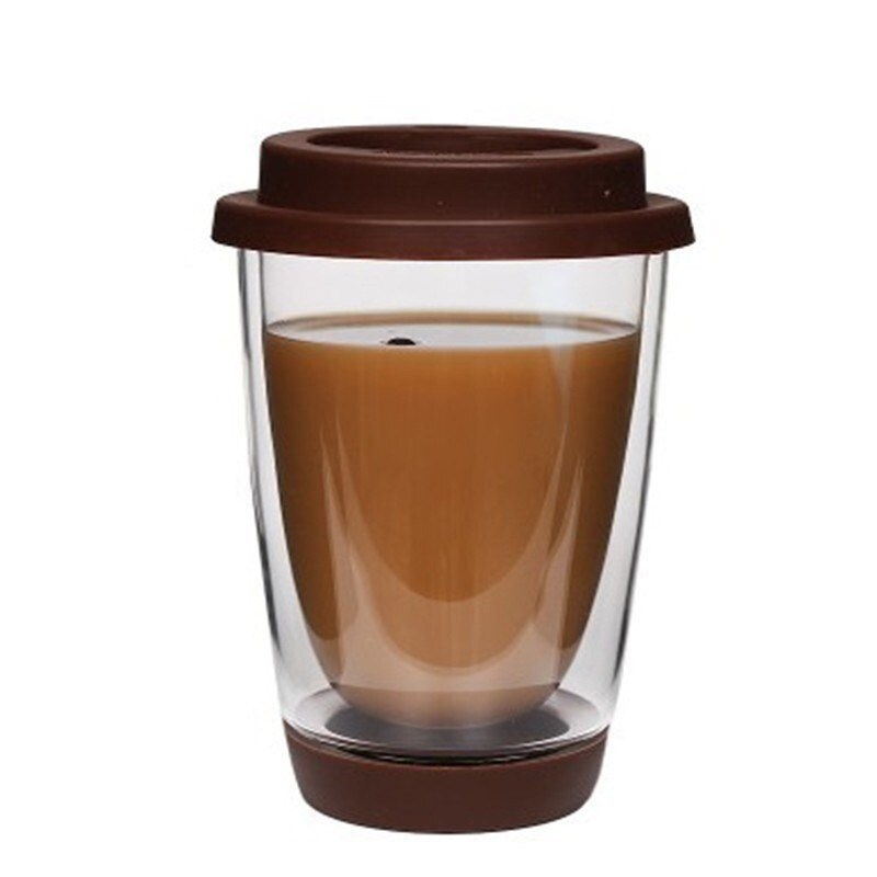 Dobbelt vegg glass verres Helle boire kaffekrus varmebestandig drikkeglass kopp med silisium lokk og utgangspunkt verre dobbel paroi: Brun