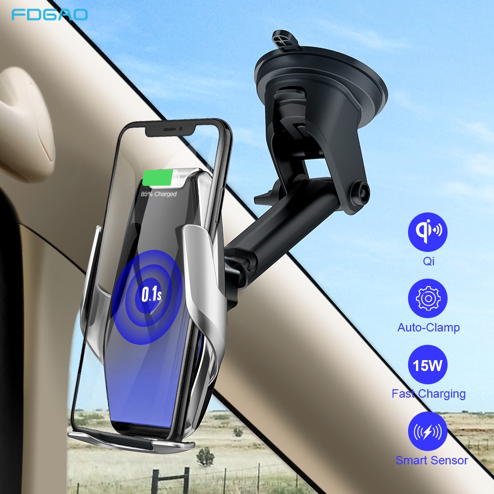 Fdgao 15W Quick Qi Wireless Car Charger Infrarood Automatische Spannen Air Vent Mount Zuignap Auto Telefoon Houder Glas oppervlak
