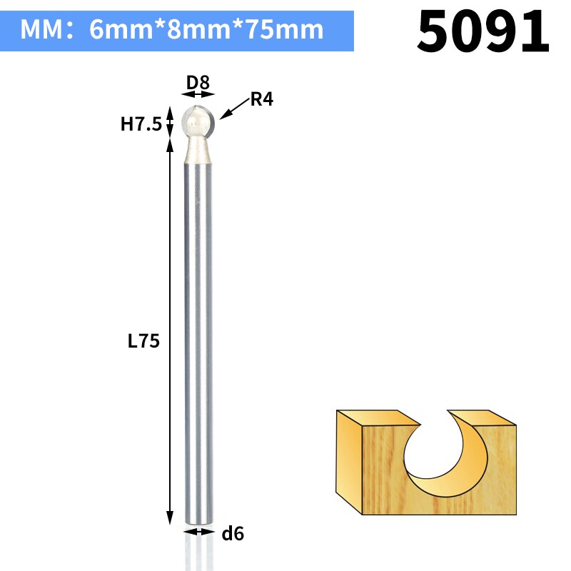 HUHAO 1pc 3mm 6mm Shank round carving bit making mould CNC bits for wood CNC woodworking round 3D engraving knife: 5091