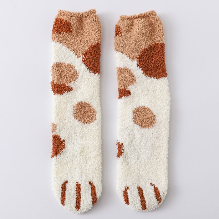 Children Winter Coral Velvet Towel Thick Warm Socks Autumn and Winter Floor Household CAT'S Paw Cute Sleeping Socks Baby Kids: One Size  35 40 Code  Dotted Coffee