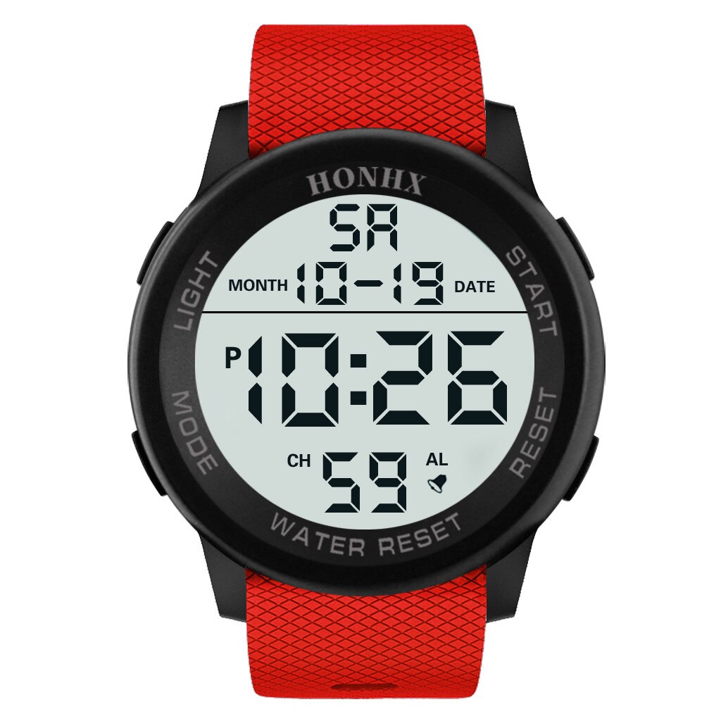 Snelle Levering Led Digitale Stopwatch Rubber Sport Lichtgevend Horloge Waterdicht Herenhorloge Horloge Luxe Sport Relogio: Red