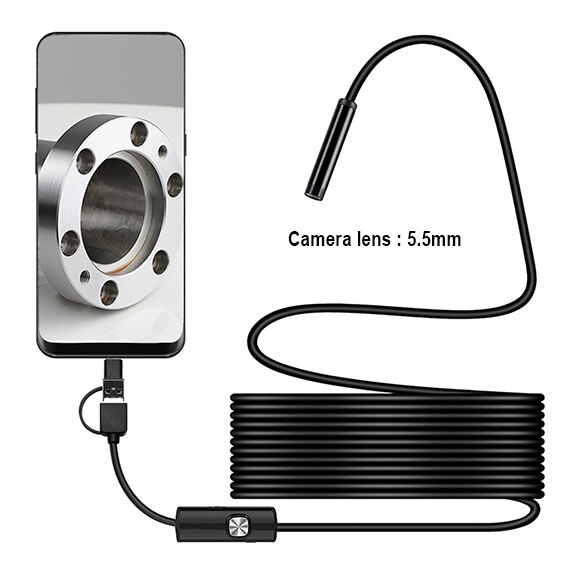Boroskooppikamera 2m 1m joustava käärmeendoskooppikamera boroskooppi 5.5mm 7mm linssi mircrousb type c älypuhelimelle android pc mac: 1.5m / 3 in 1 5.5mm