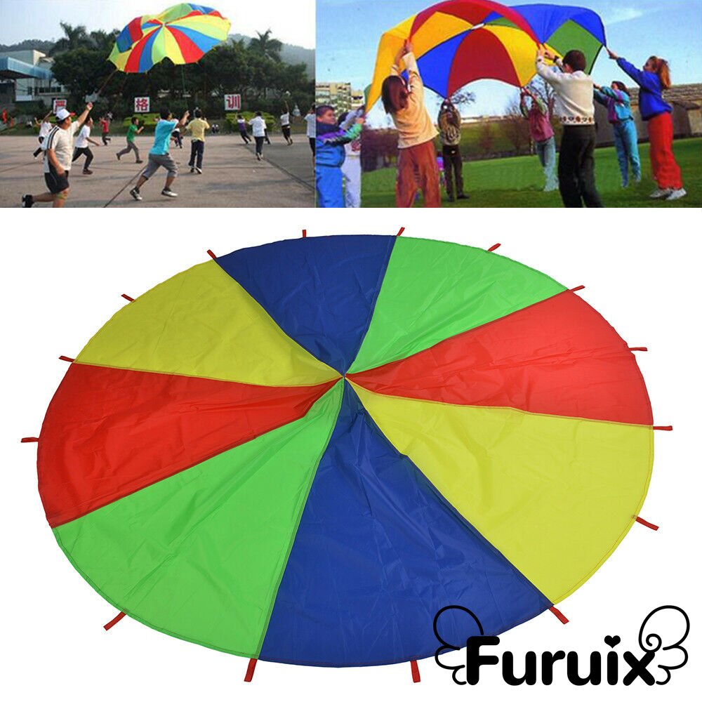 2M/3M Diameter Outdoor Rainbow Umbrella Parachute Toy Jump-Sack Ballute Play Teamwork Game Toy For Kids