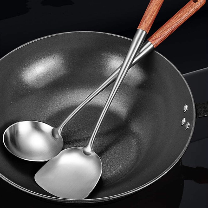 Wok Spatel En Pollepel, Skimmer Pollepel Tool Set, 17Inch Spatel Voor Wok, 304 Roestvrij Stalen Wok Spatel