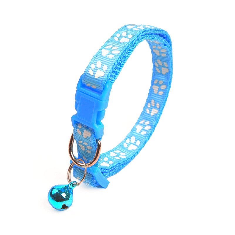 Pet Collar Teddy Bomei Dog Cartoon Footprint Cat Necklace Supplies With Bell Adjustable Buckle Cat Accessories Collar Small Dog: Sky Blue