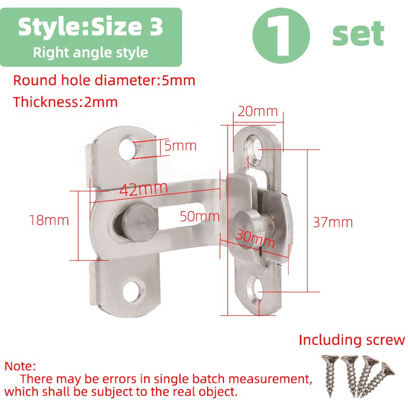 90 Degree Right Angle Door Latch Hasp Bending Latch Barrel Bolt with Screws for Doors Buckle Bolt Sliding Lock: Right Angle style-3