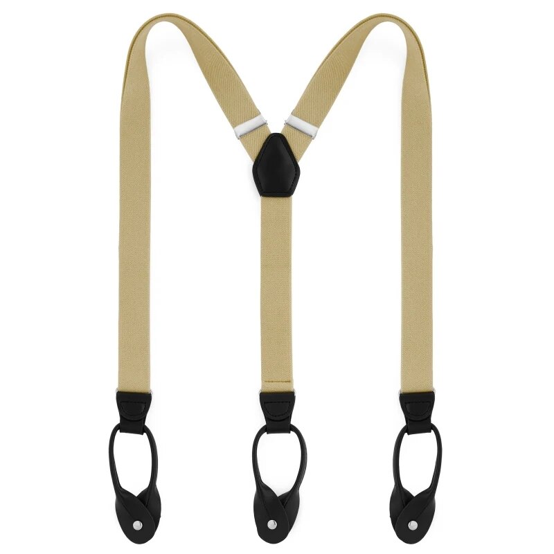 Slimmade 2.5cm kalsonger knappklämmor hängslen casual remmar y-rygg form herrbyxor suspensorio: Kaki