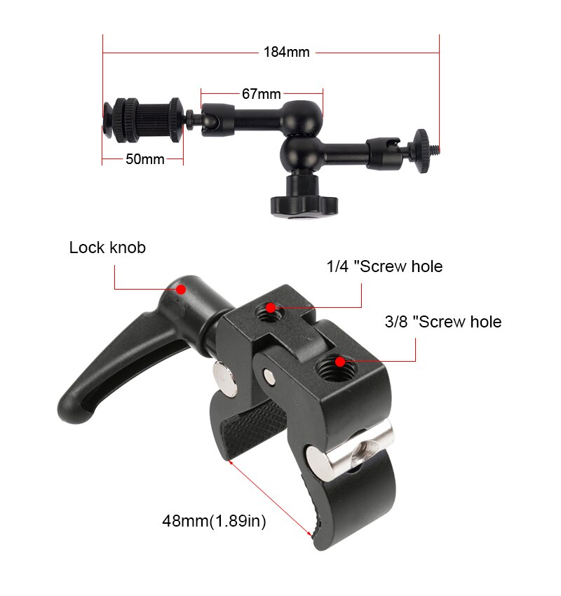 Super Clamp 7 "Inch Verstelbare Magic Gelede Arm Tang Voor Montage Hdmi Monitor Led Light Video Camera Flash Camera dslr