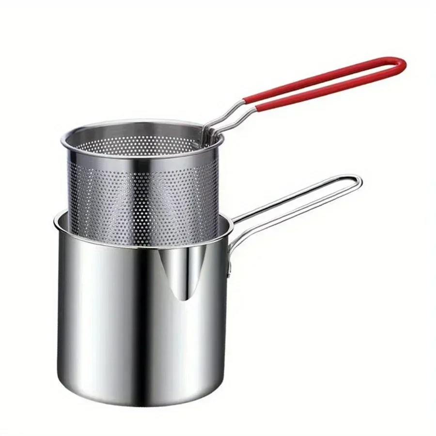 roestvrijstalen friteuse met frietjes en kippenvleugels, huishoudelijke kleine oliepot met filterscherm, Tianfu Luo-pot: Default Title