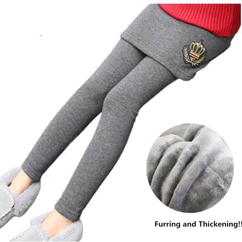 Babymeisjes winter warme broek kinderen lange broek met rok fluwelen dikke meisjeskleding kind patroon kinderen effen leggings