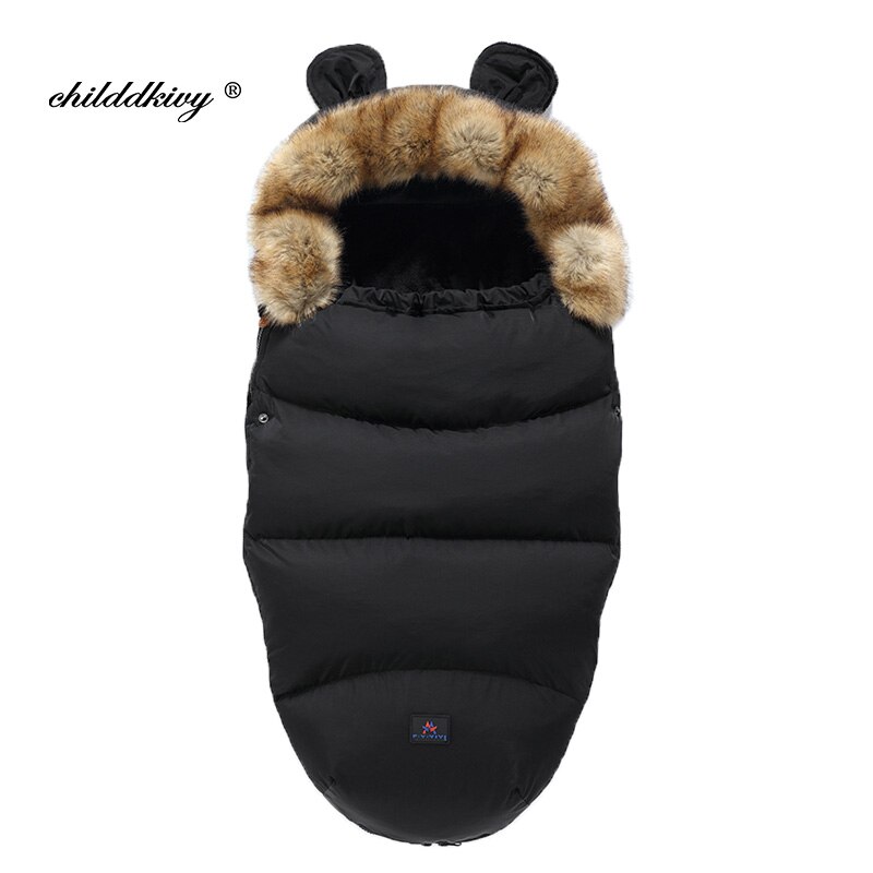 Winter Baby Kinderwagen Schlafsack Nette Ohr Schlafsack Für Kleinkind Warme Dicke Plus samt FußSack Neugeborenen Rollstuhl Umschläge: Schwarz