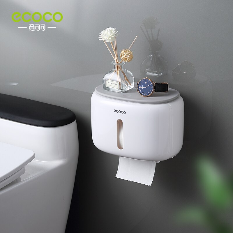 ECOCO Wall Mounted Waterproof Toilet Paper Holder Shelf Multifunctional Storage Box for Toilet Paper Bathroom Toilet Accessories: monolayer grey