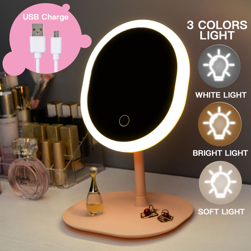 Maquillaje espejo de maquillaje espejo con luz Natural blanca luz del día tocador espejo led desmontable Base de almacenamiento Led Lustro espejo aumento: 3 color A