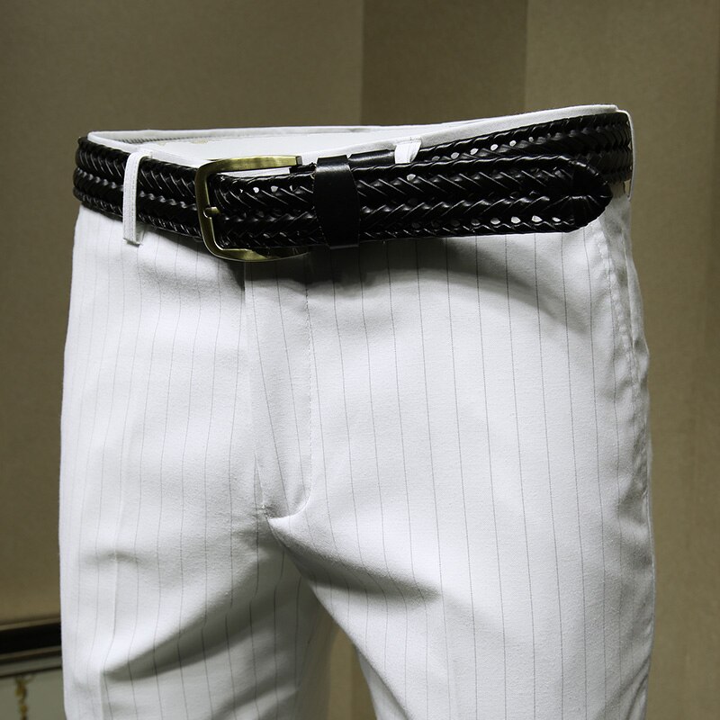 Hombre pantalones de vestir de negocios formal blanco de corte slim a rayas de Día del Padre de novio de boda Boda de usar inteligente hombre casual traje de pantalón plus tamaño