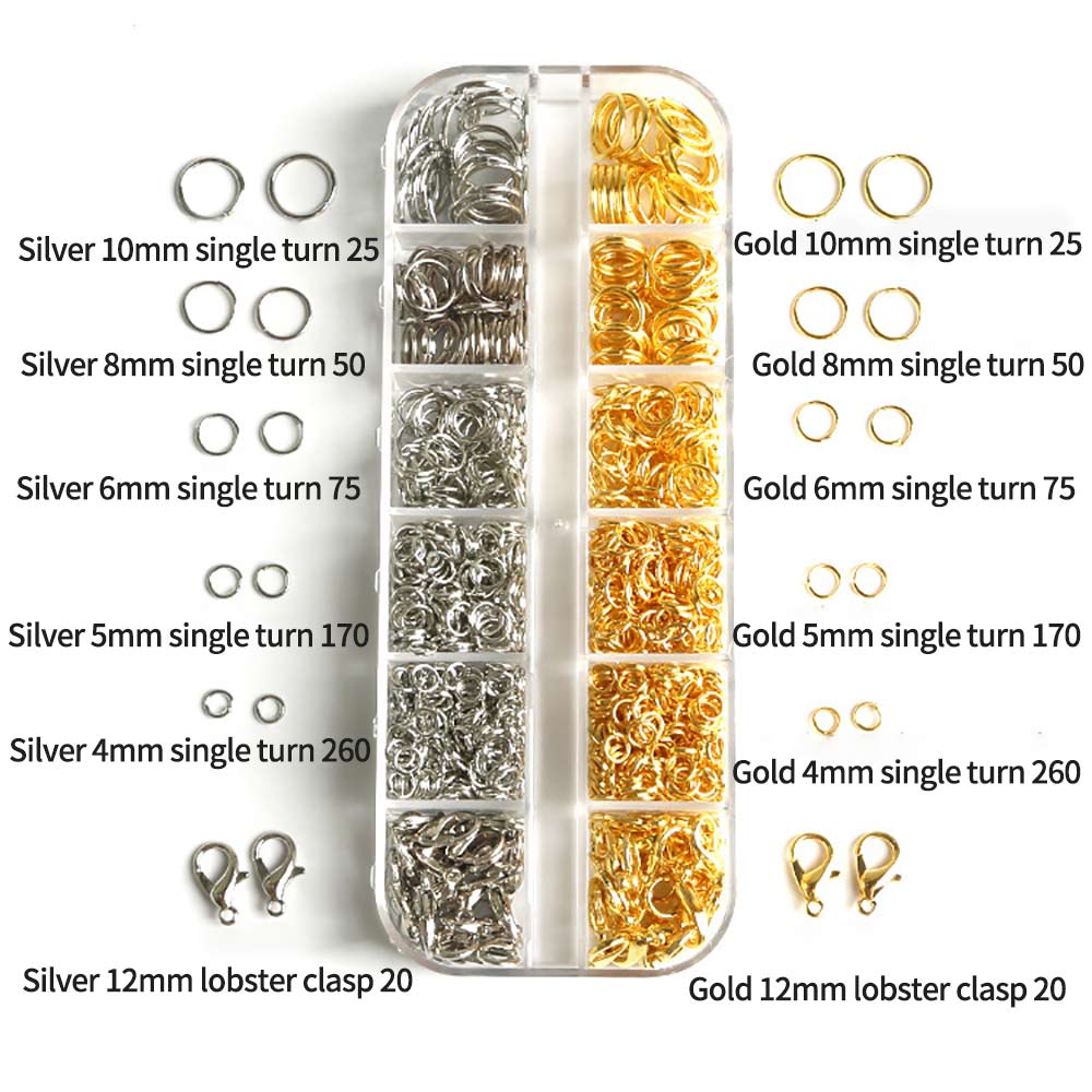 12 gitter smykker splitringe kit diy hoppe ring tilbehør sæt halskæde reparation gør guld sølv smykker gør håndværk legetøj