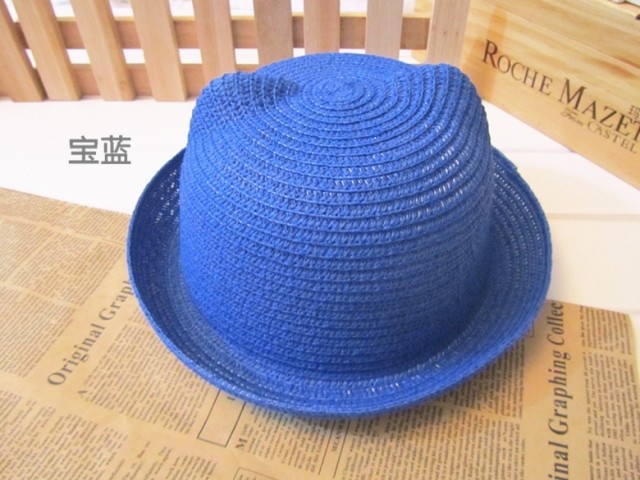 10 stuks / zomerhoed voor volwassenen han-editie, mooie strohoed met kattenoren, zonnehoed: Blauw