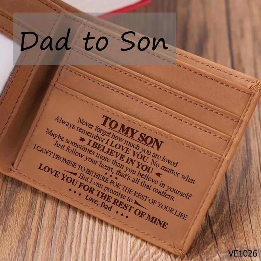 VE1016-1030 DAD TO SON Engraving Wallets Genuine Leather Purse Card Holder Bifold Vintage Birthday From DAD