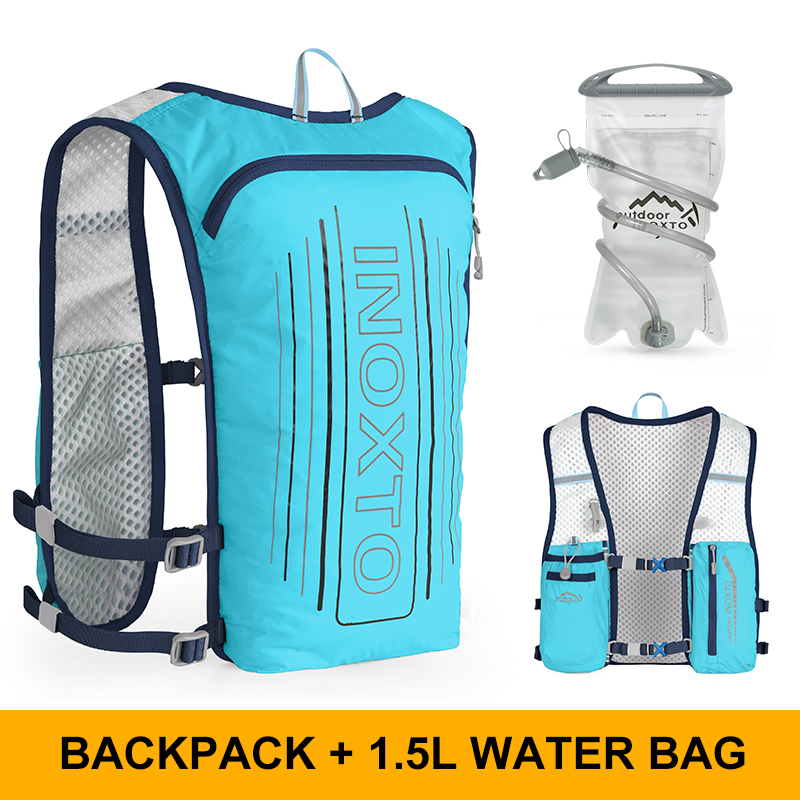 Reflektierende Weste für Damen und Herren, verstellbarer Brustgurt, Lauf-Trinkweste, leichter reflektierender Trinkrucksack, su: Hellblau