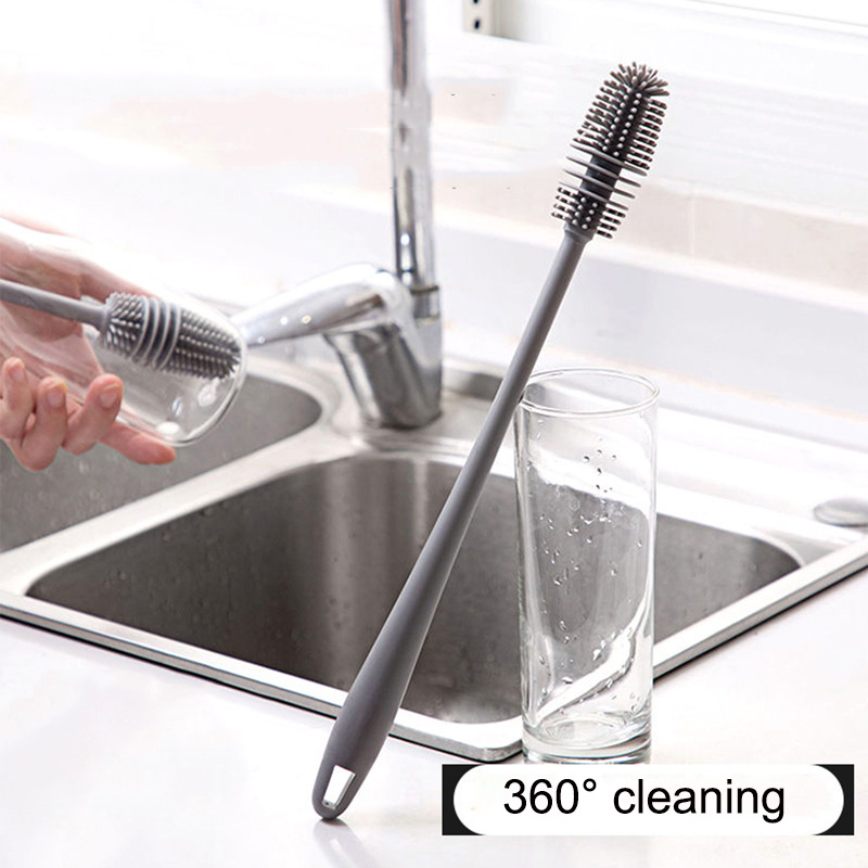 32cm Silicone Cup Brush Cup Scrubber Glass Cleaner Kitchen Cleaning Tool Long Handle Wineglass Bottle Glass Cup Cleaning Brush