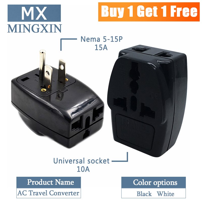 2PCS-EU AU UK Swiss to US Japan Canada Philippines Thailand Taiwan Grounding US 2-in-1 Power Plug Adapter