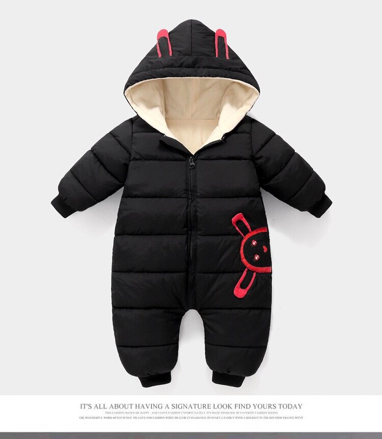 Baby Jongen Meisje Kleding Geboren Winter Hooded Rompertjes Dikke Katoenen Outfit Pasgeboren Jumpsuit Kinderen Kostuum Peuter Romper: Black / 6m