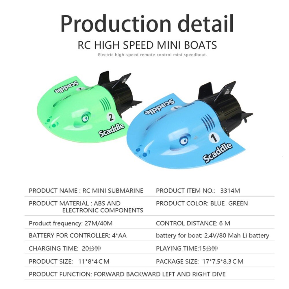 3314M 4CH Mini RC Submarine Remote Control Electronic Toy For Children Universal RC Speedboat Model