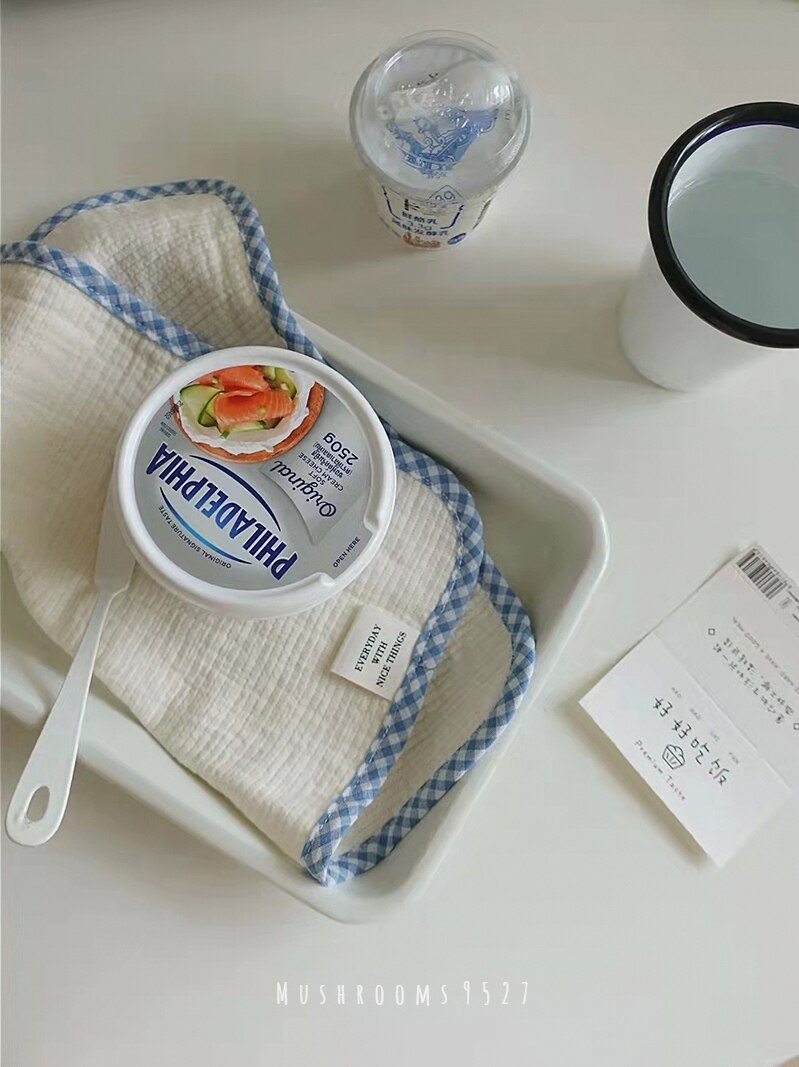 Korean Style Cute Cotton Gauze Checked Edging Napkins Placemats Rags Dust Cover Photo Background