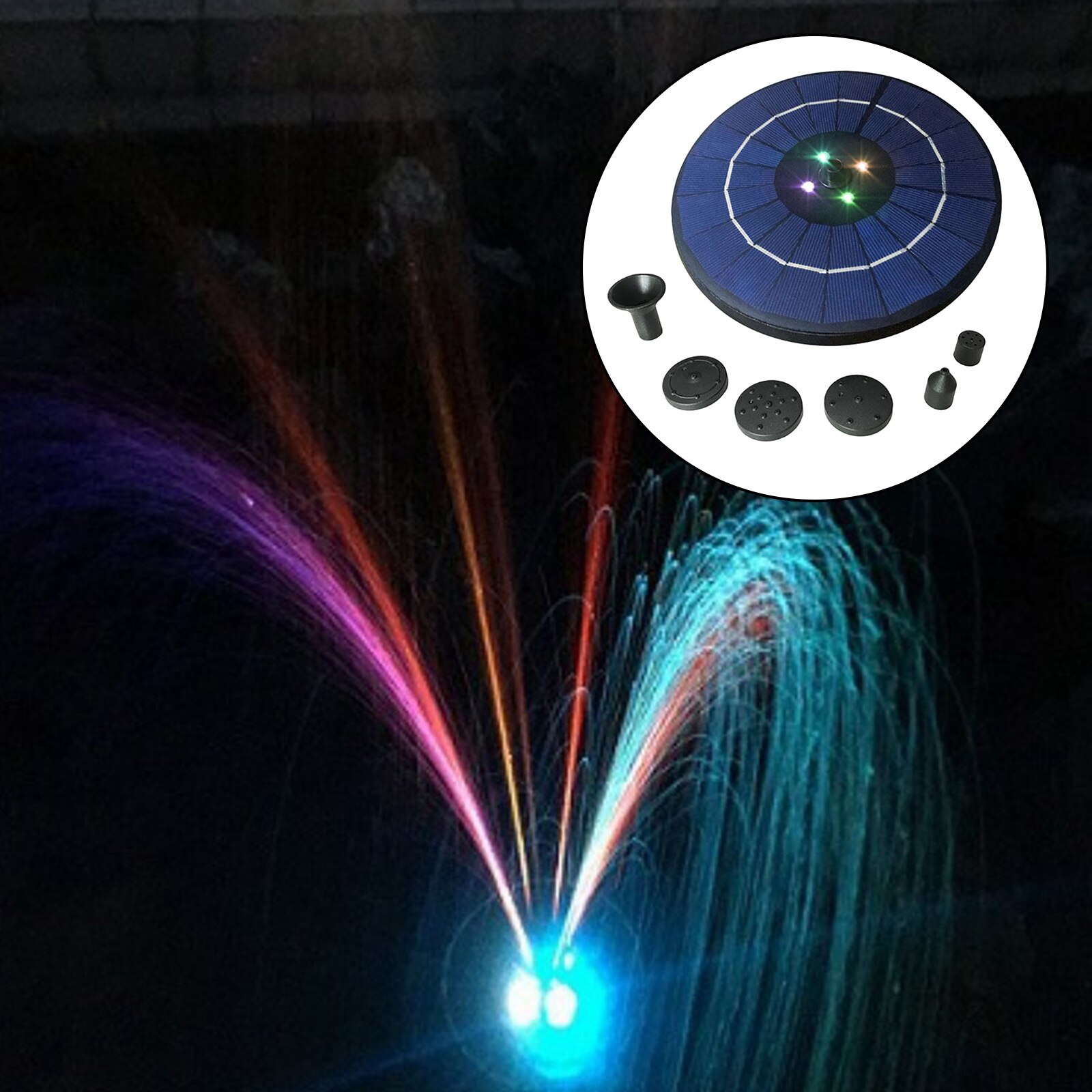 Circle Solar Power Water Floating Fountain Pump Free Standing Built-in Battery for Bird Bath Garden Pool Fish Tank Lawn