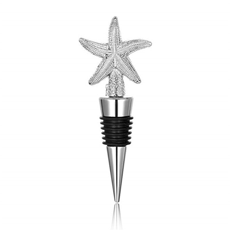 Decorative Starfish Shape Wine Bottle Stopper Zinc Alloy Friendly Reusable Wine Stopper For Sweetheart Favors Wedding: Silver