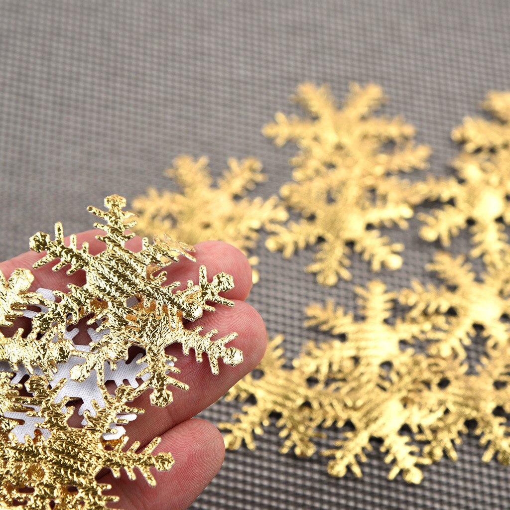 100Pc Goud Zilver Doek Kerst Sneeuwvlok Confetti Kerst Decoratie 4Cm: GD