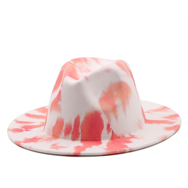 Sombrero de fieltro Panamá Tie-Dye para mujer, sombrero de ala ancha, iglesia, Derby, de lana, estilo británico, Jazz,: 04